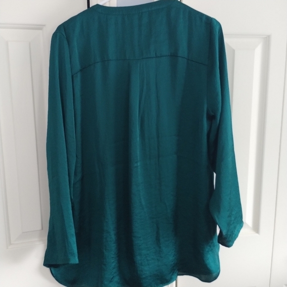Coldwater Creek Forest Green Bib Front Pleated Blouse Tunic M - Picture 7 of 12